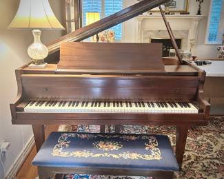 Conover Cable baby grand piano CC-172 and needlepoint bench 