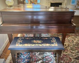 Conover Cable baby grand piano CC-172 and needlepoint bench 