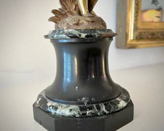 One of two antique French candelabras w/ marble bases