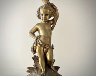 One of two antique French candelabras w/ marble bases