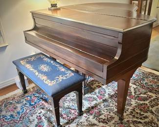 Conover Cable baby grand piano CC-172 and needlepoint bench 