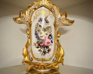 One of two antique French Old Paris porcelain hand-painted vases