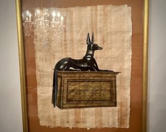 Egyptian gods painted on papyrus paper- Ramses, Anubis
