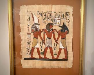Egyptian gods painted on papyrus paper- Ramses, Anubis