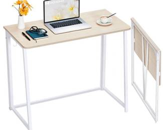 WOHOMO Folding Desk, Small Foldable Desk 31.5 Inches for Small Spaces, Space Saving Computer Table Writing Workstation for Home Office, Easy Assembly, Oak