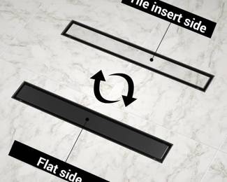 EXF 32 Inch Linear Shower Drain Matte Black with Reversible Flat & Tile Insert Cover