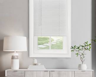 Cordless Light Filtering Mini Blind - 36 Inch Width, 48 Inch Length, 1 Inch Slat Size - Pearl White