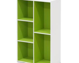 Furinno Luder Bookcase, 5-Cube, White/Green