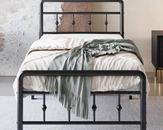 Lutown Teen 12 Inch Twin XL Bed Frame with Victorian Vintage Headboard and Footboard, Black