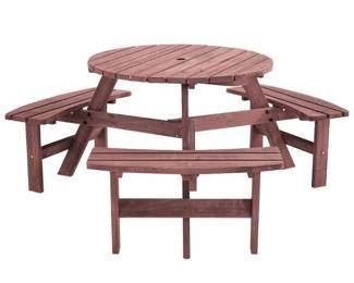 Panana Circular Outdoor Round Wooden Picnic Table with 3 Built-in Benches for Patio, Backyard, Garden - Retail: $143.51