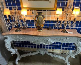 Pr. of Antique French 2 Lite Girandoles & Antique Satsuma Vase