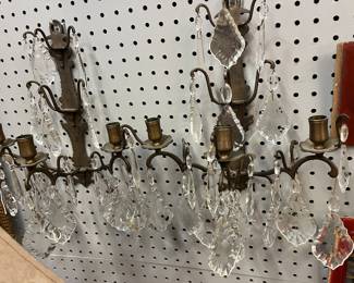 Pr. of Bronze & Crystal 3 Lite Sconces $200