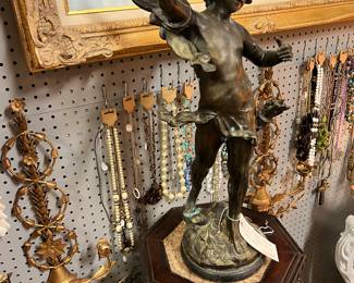 Large Antique Winged Cherub Statue $400