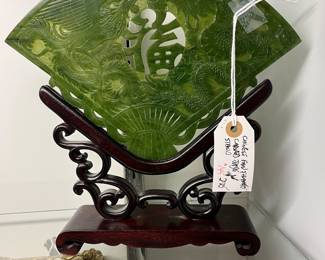 Vintage Chinese Carved Jade on Wood Stand $145