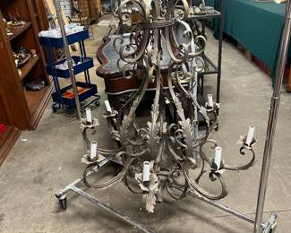 Large Iron 6 Lite Chandelier $250