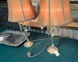 Vintage Pr. of Silver Plated & Crystal Lamps