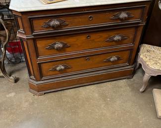 19th C Marble Top 3 Drawer Chest  $300