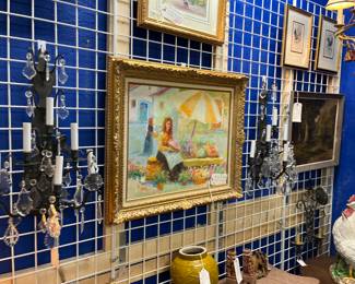 John Adamus Manol (Greek 1900-?) O/C Impressionistic Woman Flower Seller. $250