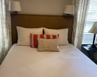 Queen size bed upholstered w/nail heads 