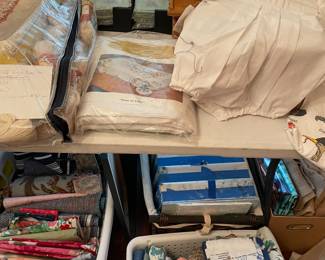 Fabric pieces, sewing supplies