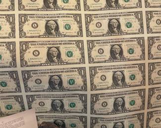 Sheet of 32 uncut $1 bills
