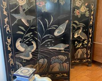 Asian elephant stand, 4 panel Coromandel screen