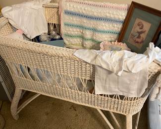 Vintage bassinet & baby clothes