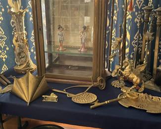 Antique brass display cabinet 