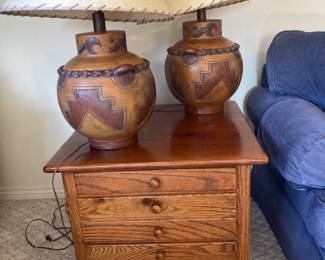 Pair of southwest lamps and side table 