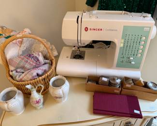 Singer Confidence 7363 Sewing Machine, Sewing Machine Table, Royal Crown Chantilly Hand Painted Porcelain Creamer