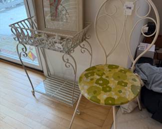 Vintage Wrought Iron Bistro Chair, Vintage Decorative Iron Planter