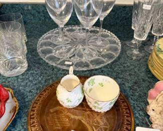 Schott Wine Glasses, Belleek Creamer & Sugar