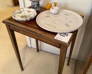 Leather Top Side Table, Murano Style Basket