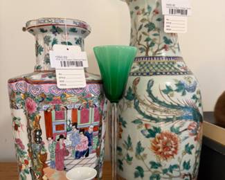 Oriental Dragon Design Vase,  Pink and Green Oriental Vase

