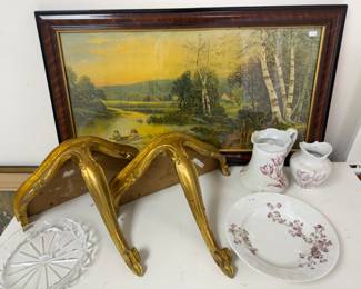 Vintage Record Player, Wall Sconces, Framed Art, Creamer bowls