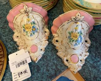Floral Porcelain Wall Shelf Pair