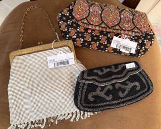 Vintage Odette Embroidered Clutch, Vintage Whiting and Davis Mesh Purse
