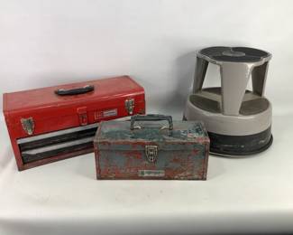 Vintage Rlling Step Stool & Two Tool Boxes