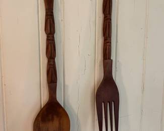 Wooden carved spoon fork decor