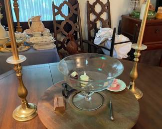 Lazy susan, candlesticks, dining room table