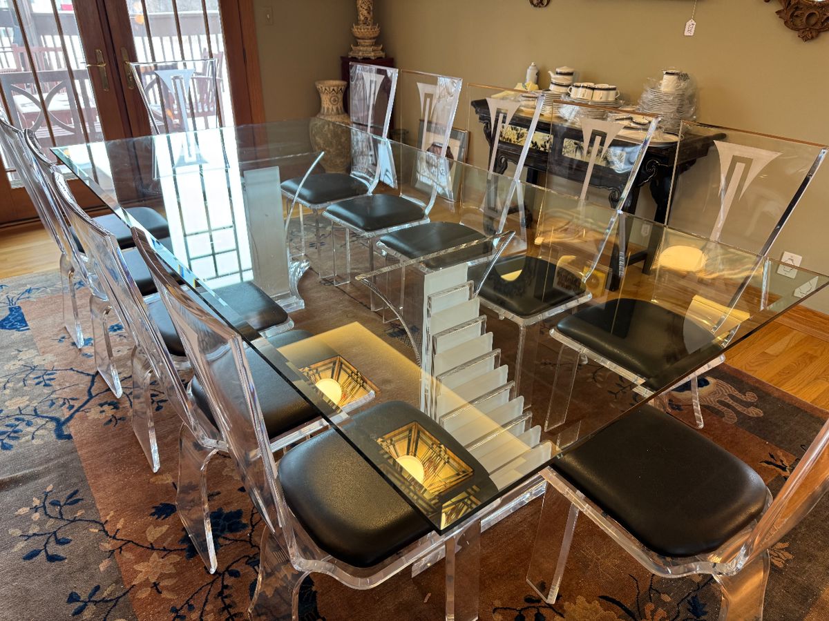Lucite Dining Table with (12) Chairs $12000