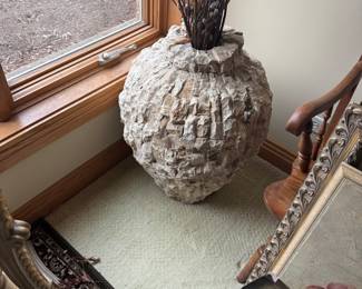 $450 MCM Coral stone mosaic floor vase