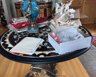 Black laquer panted and semiprecious stone and mother of pearl inlay table