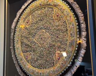 $2500 Semi-preciouse stones, Silver and Gold embroidery Tapestry Silk rug