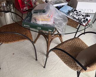 Glass Table in wicker chair set $300