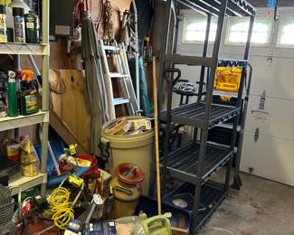 Garage - Ladders, Shelving, Milk Can