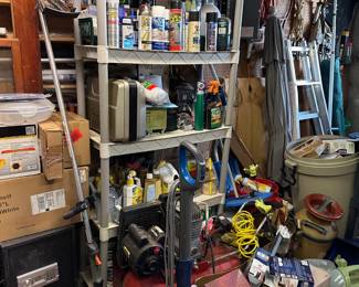 Garage - Echo Weed Wacker, Compressor, Ladders