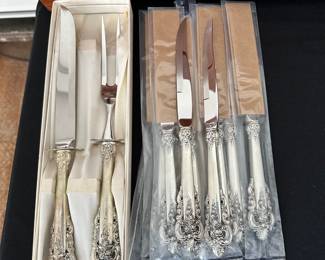 Wallace Sterling Silver Carving Set & Steak Knives - Grande Baroque