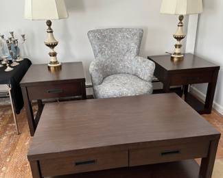 New Condition - Coffee & Side Tables, Upholstered Swivel Arm Chair