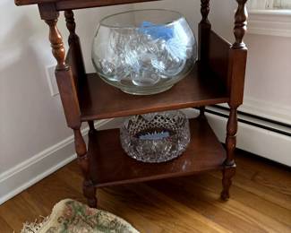 Punch bowls and a crystal bowl. Colonial style table also for sale.